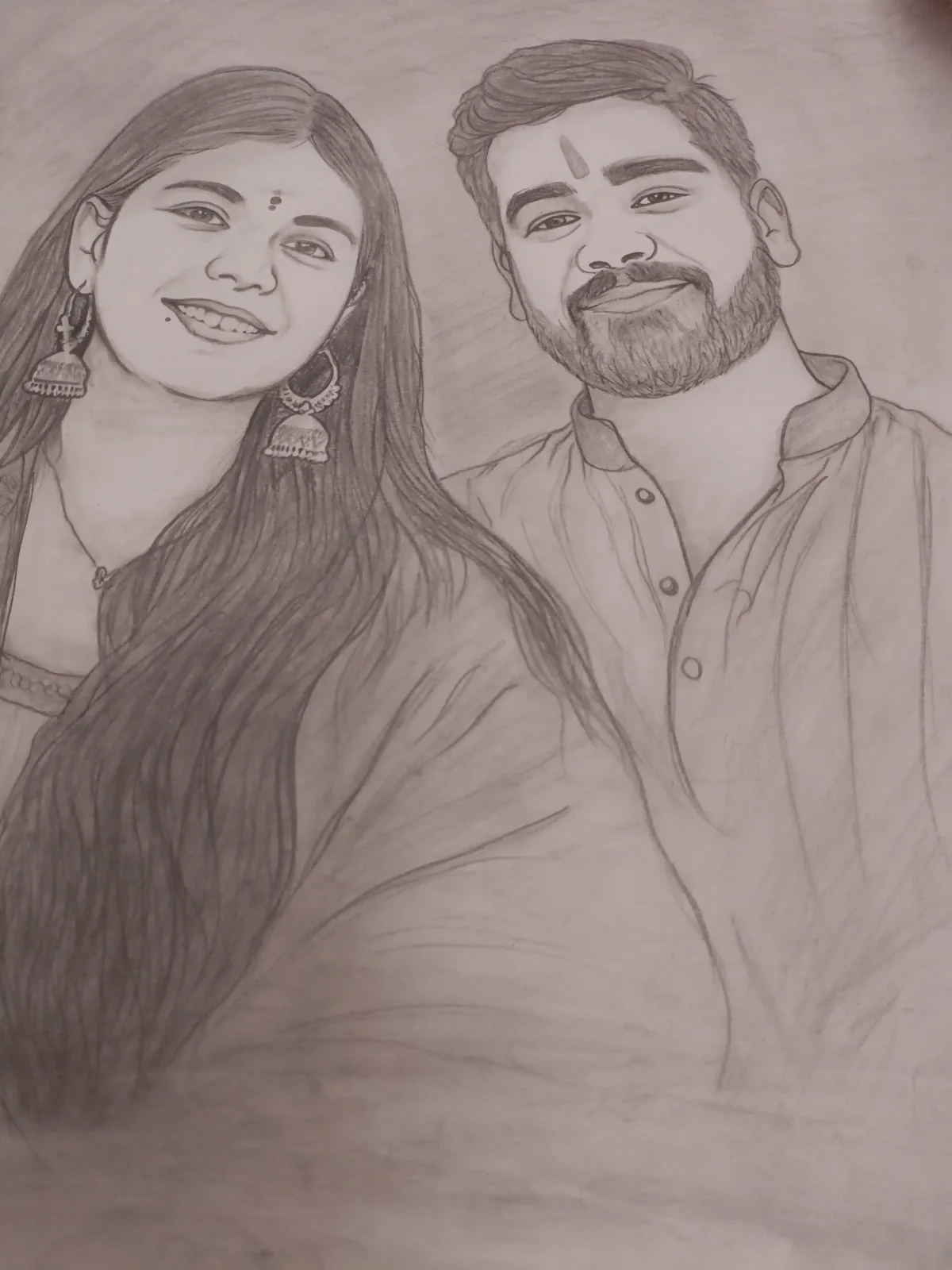 A hand-drawn portrait of a young couple